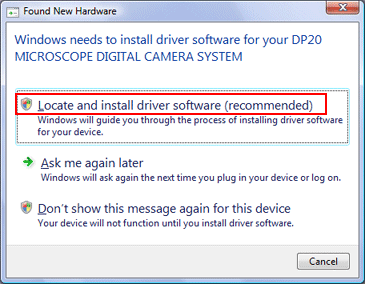Click on [Locate and install driver software (recommended).]