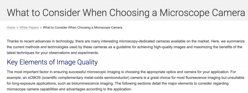Snippet from choosing a microscope white paper